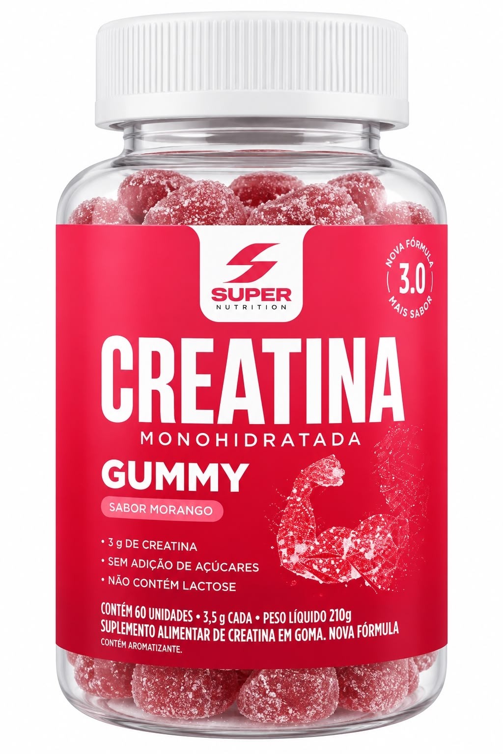 Creatina Monohidratada Gummy Super Nutrition 60 Gomas 210g – Sabor Morango