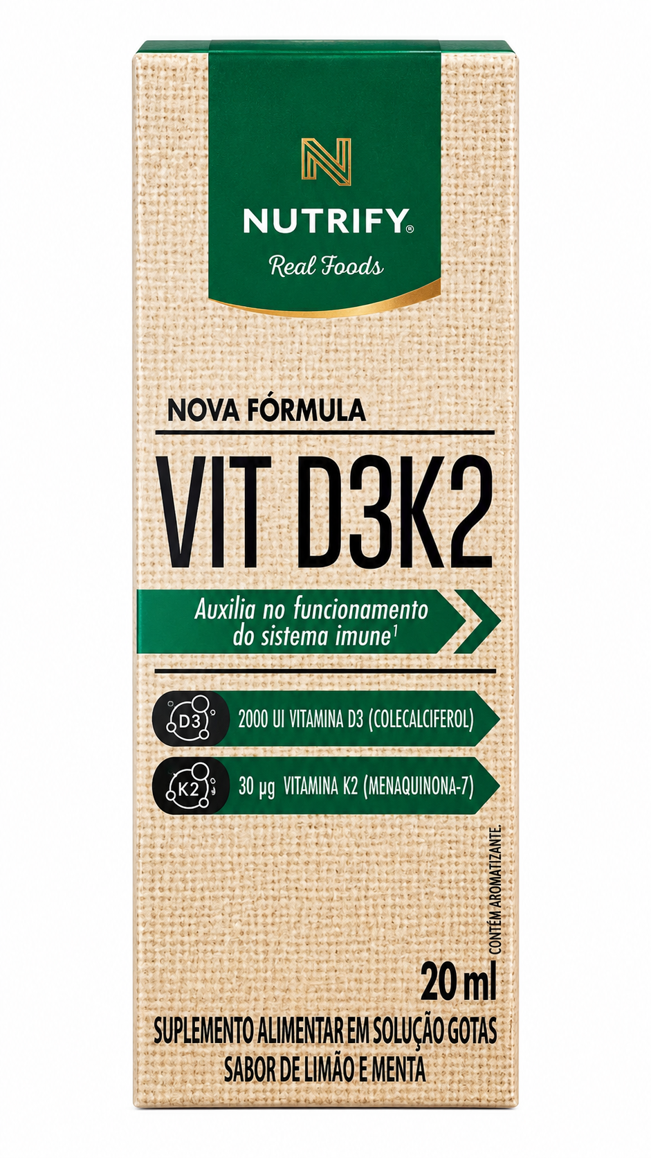 Vitamina D3 + K2 Nutrify 20ml em Gotas – Sabor Limão e Menta