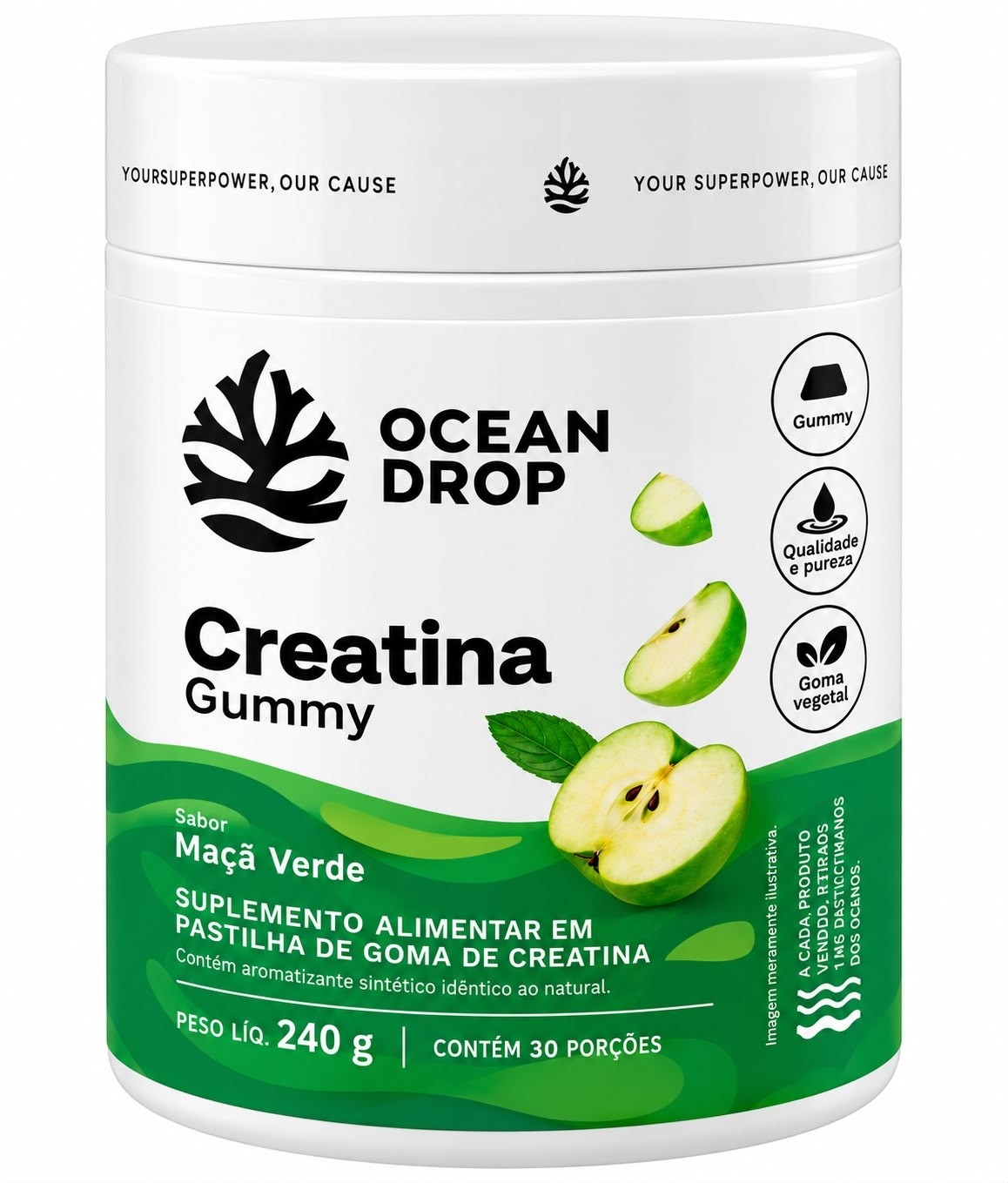 Creatina Gummy Ocean Drop 240g – Sabor Maçã Verde – 30 Porções