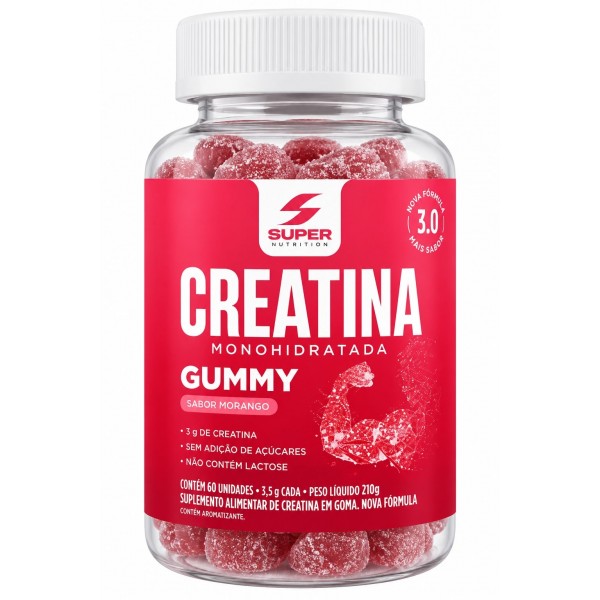 Creatina Monohidratada Gummy Super Nutrition 60 Gomas 210g – Sabor Morango