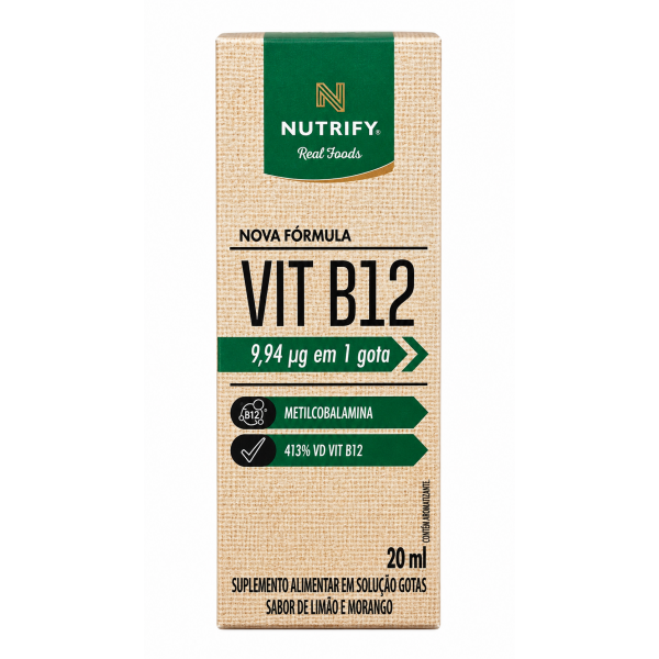 Vitamina B12 Nutrify Metilcobalamina 20ml em Gotas – Sabor Limão e Morango