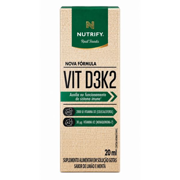 Vitamina D3 + K2 Nutrify 20ml em Gotas – Sabor Limão e Menta