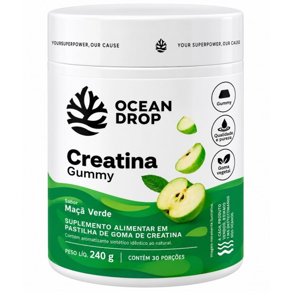 Creatina Gummy Ocean Drop 240g – Sabor Maçã Verde – 30 Porções