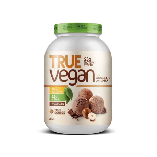 Proteina vegana true vegan 837gr sabor chocolate com avelã